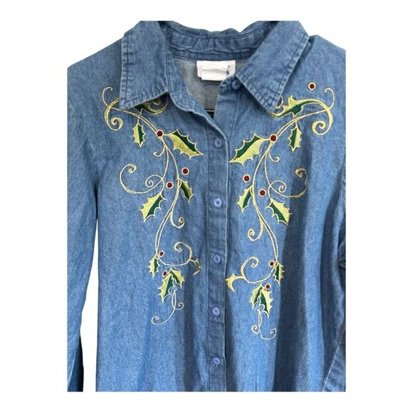 Blair holiday Christmas button down chambray shirt size medium - Picture 3 of 5